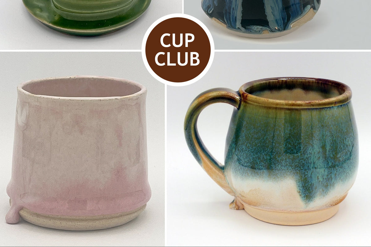 Handmade ceramic mugs from a quarterly pottery subscription club
