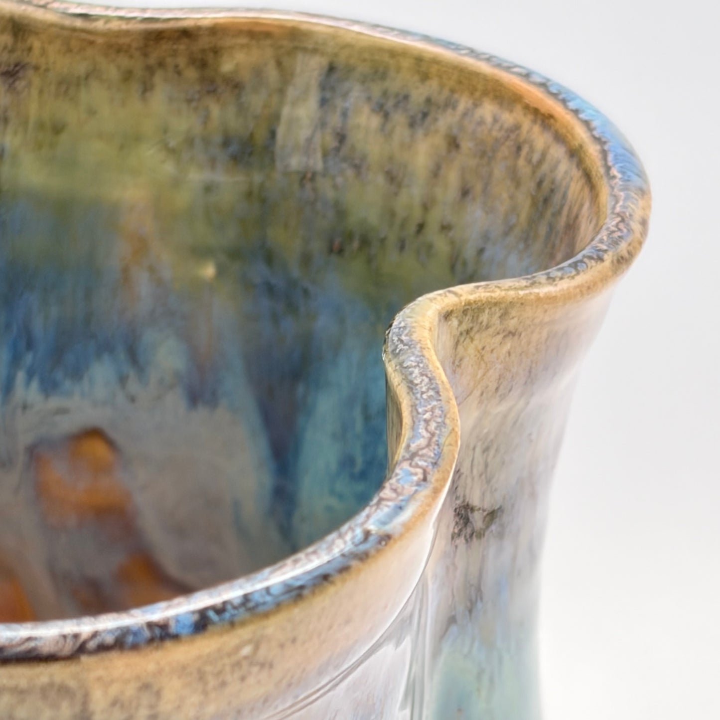 Handmade Ceramic Wavy Rim Vase in Ocean Blue & Opal Glaze