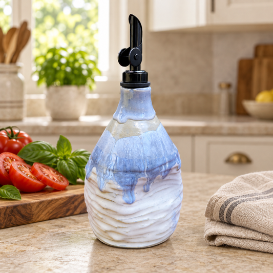 Blue Drift — Handmade Textured Ceramic Oil Decanter