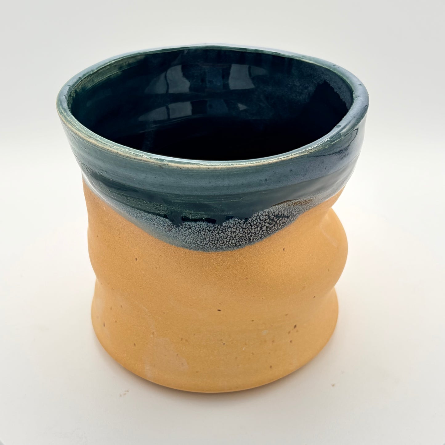 Handmade Matte Golden Yellow and Peacock Green Ceramic Vase