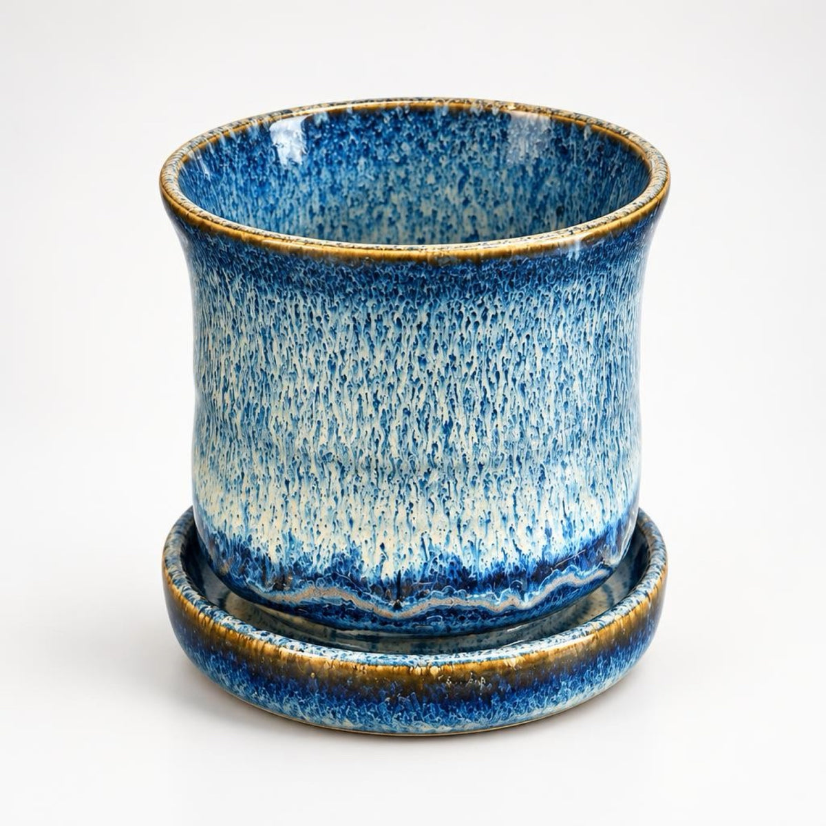 Ocean Blue & Cream Handmade Ceramic Planter with Saucer