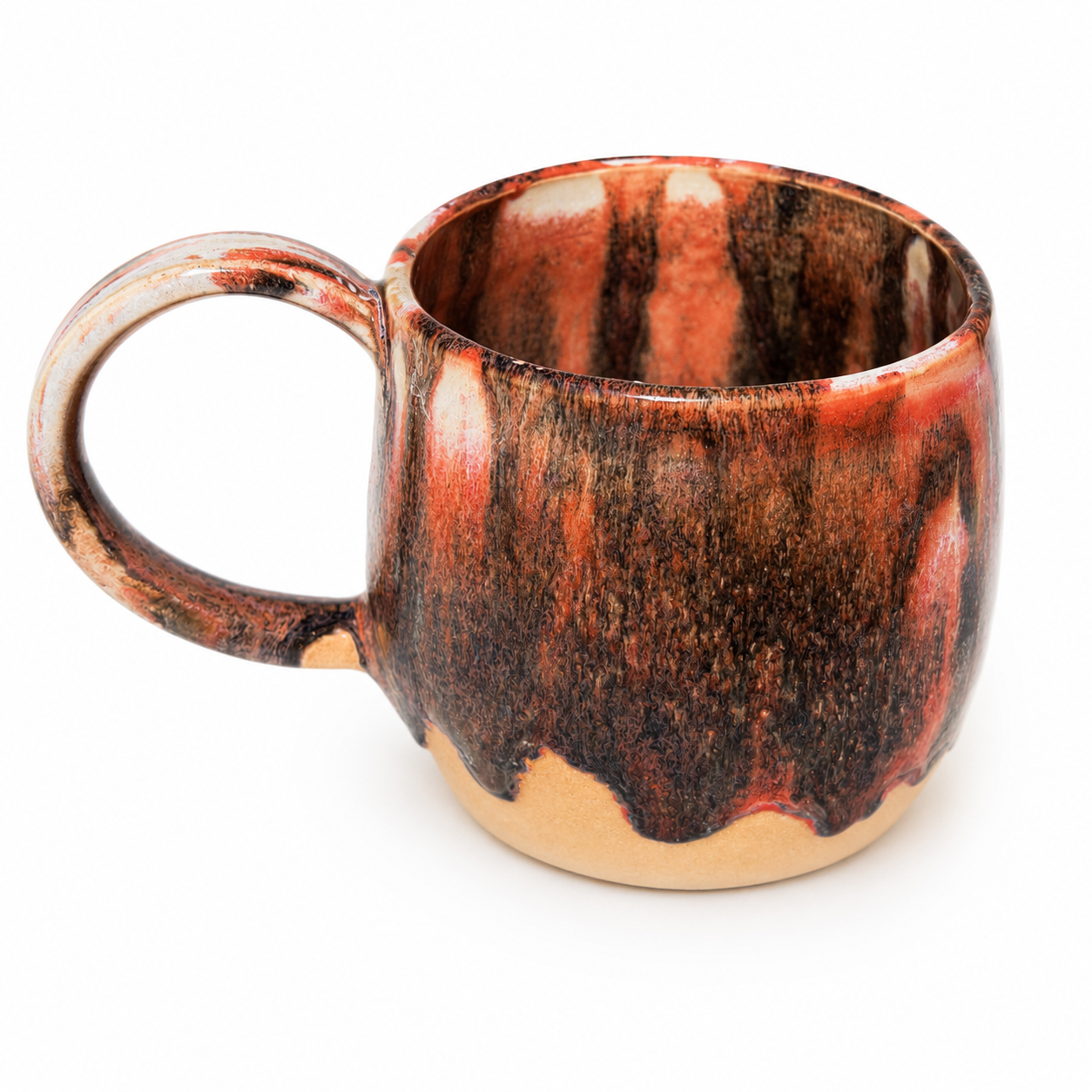 Handmade Ceramic Mug in Rustic Red, Brown & Black Drip Glaze