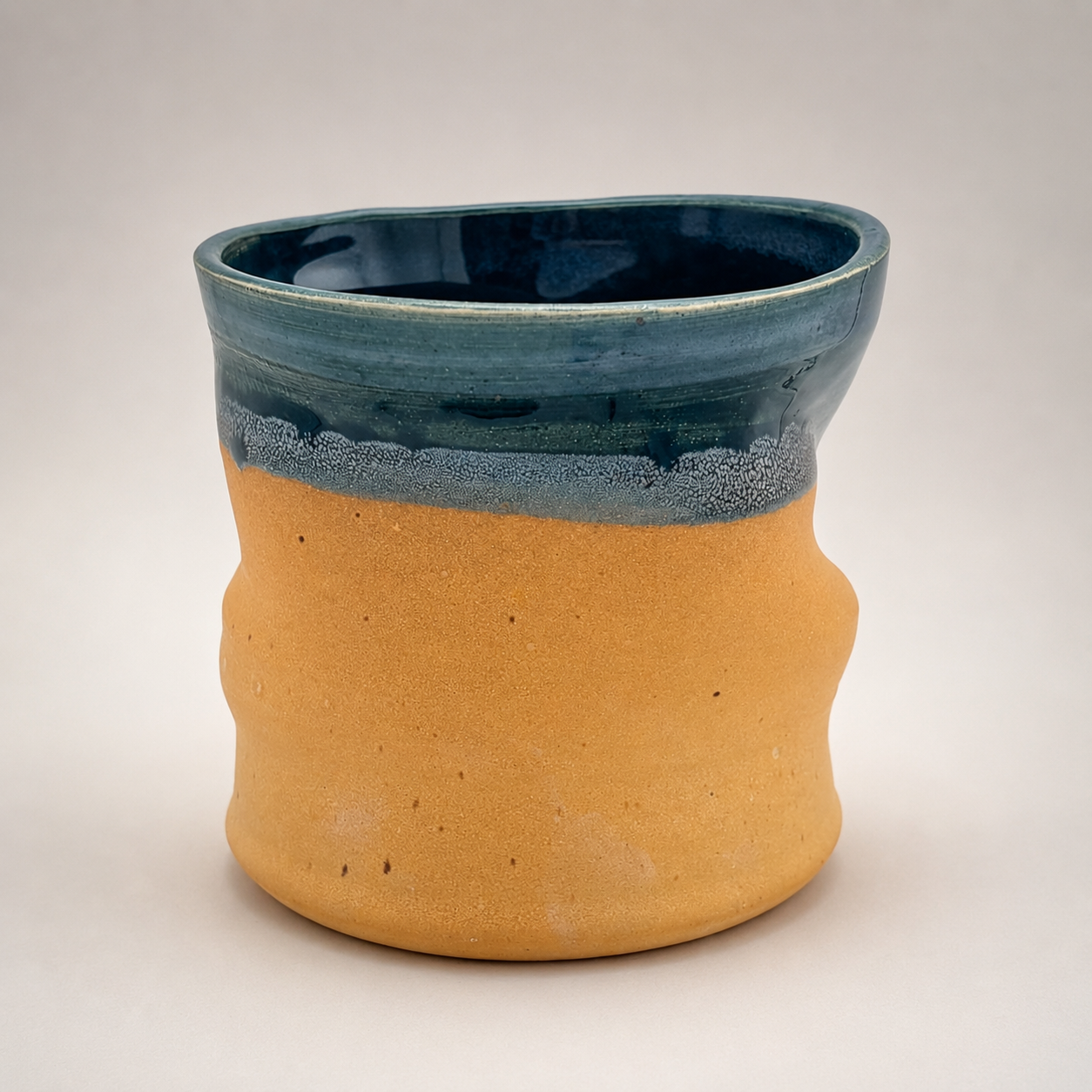 Handmade Matte Golden Yellow and Peacock Green Ceramic Vase