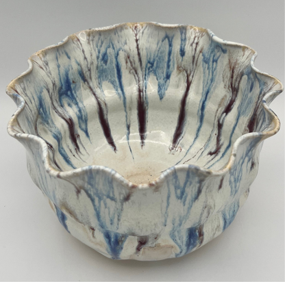Wheel-thrown mixing bowl with fluted edge
