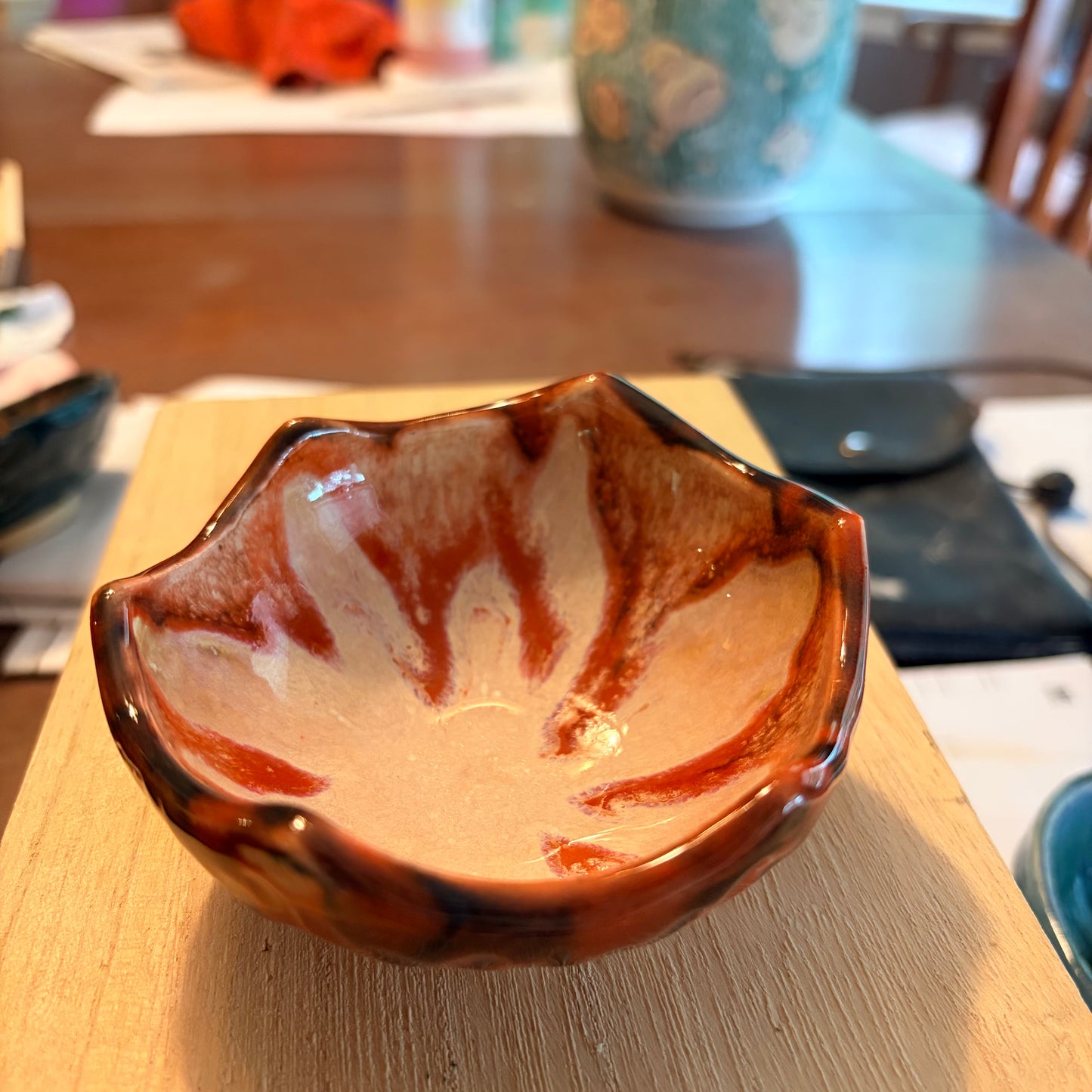 1114 Red Mini Bowl Interior-scallop exterior