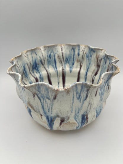 Wheel-thrown mixing bowl with fluted edge