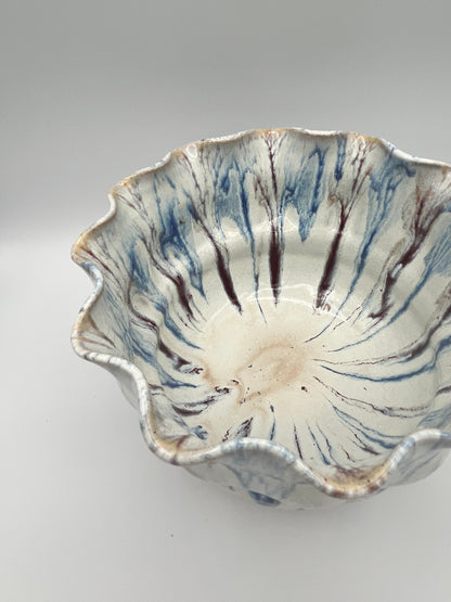 Wheel-thrown mixing bowl with fluted edge