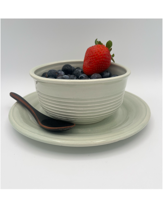 Celadon cereal bowl and plate