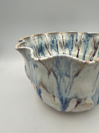 Wheel-thrown mixing bowl with fluted edge