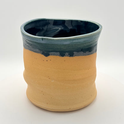 Handmade Matte Golden Yellow and Peacock Green Ceramic Vase