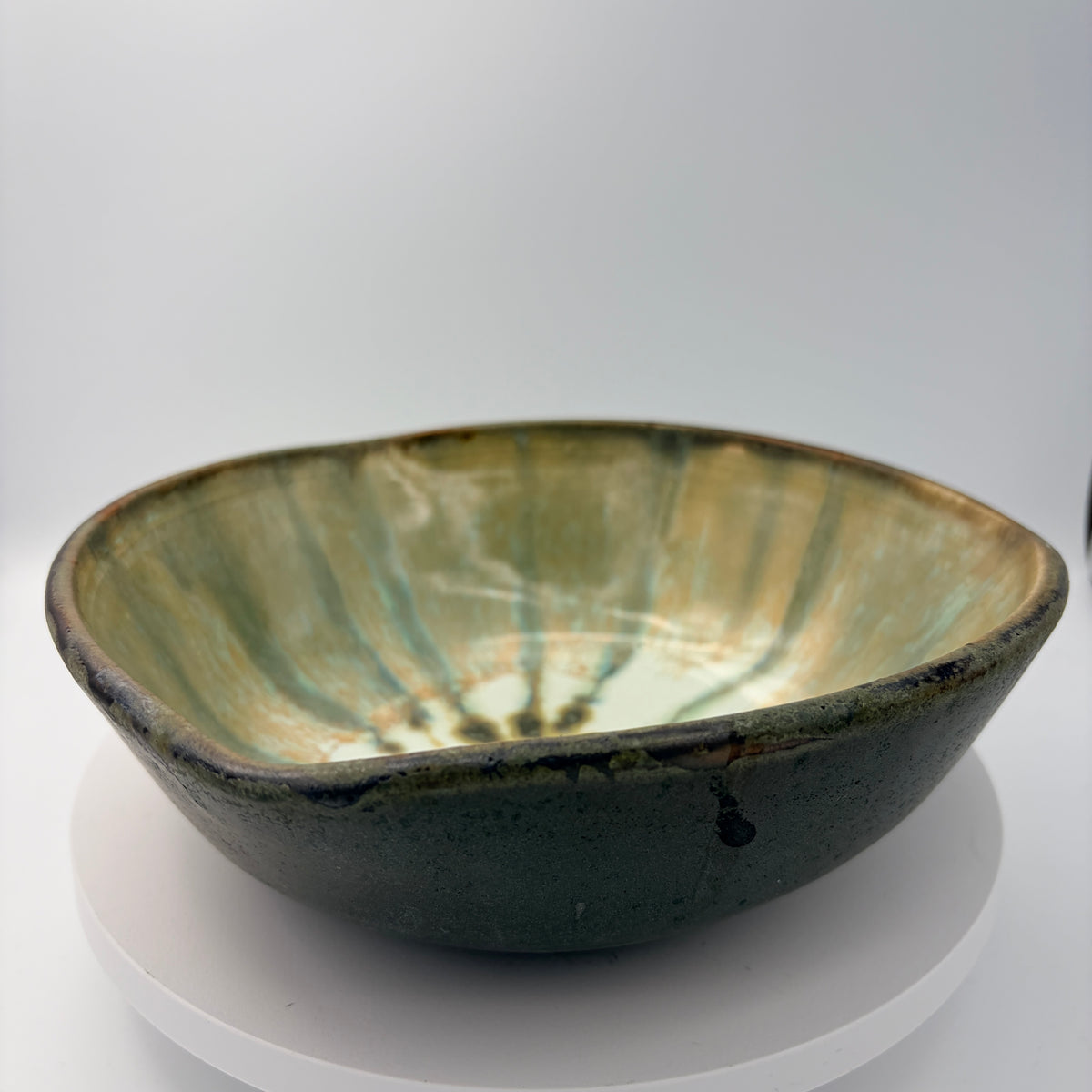 Medium Matte Green Tricorn Handcrafted Stoneware Bowl