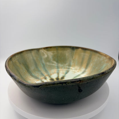 Medium Matte Green Tricorn Handcrafted Stoneware Bowl