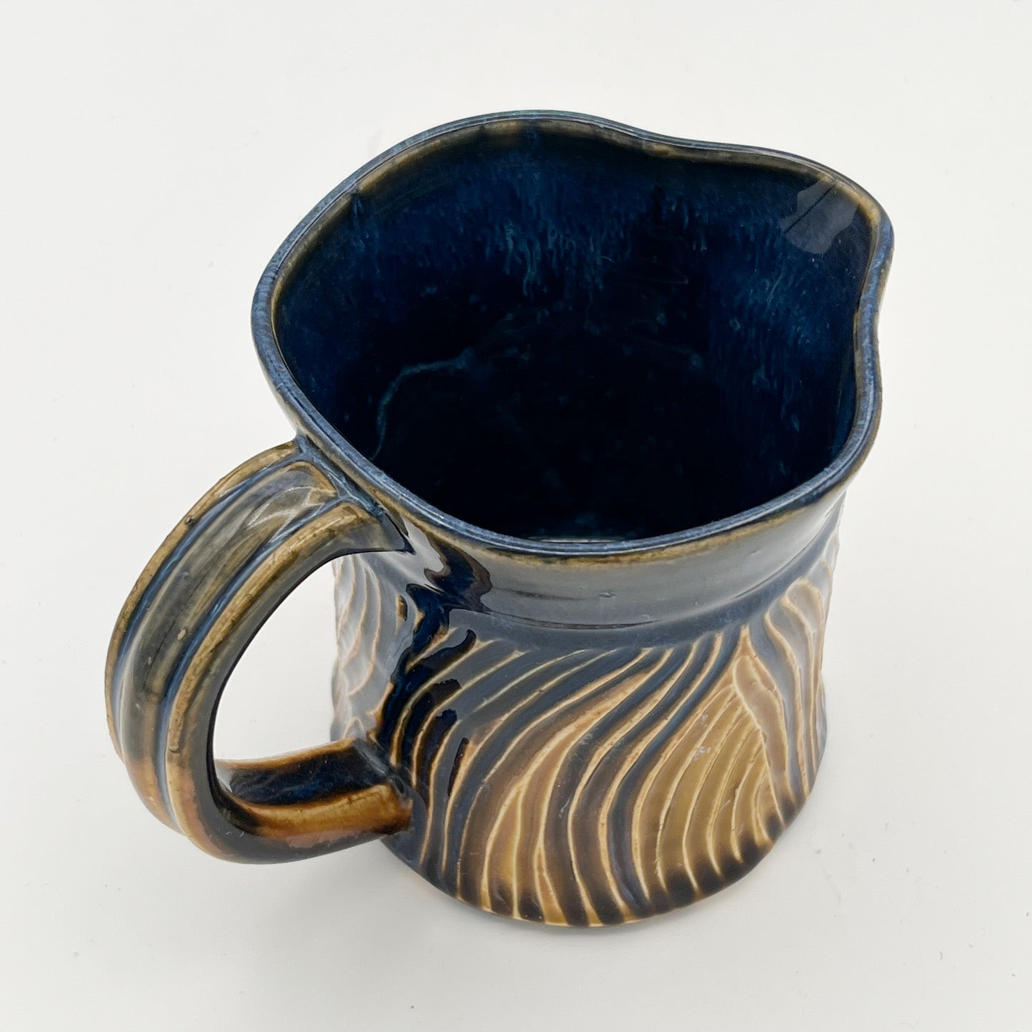 Gold and Blue Carved Pitcher
