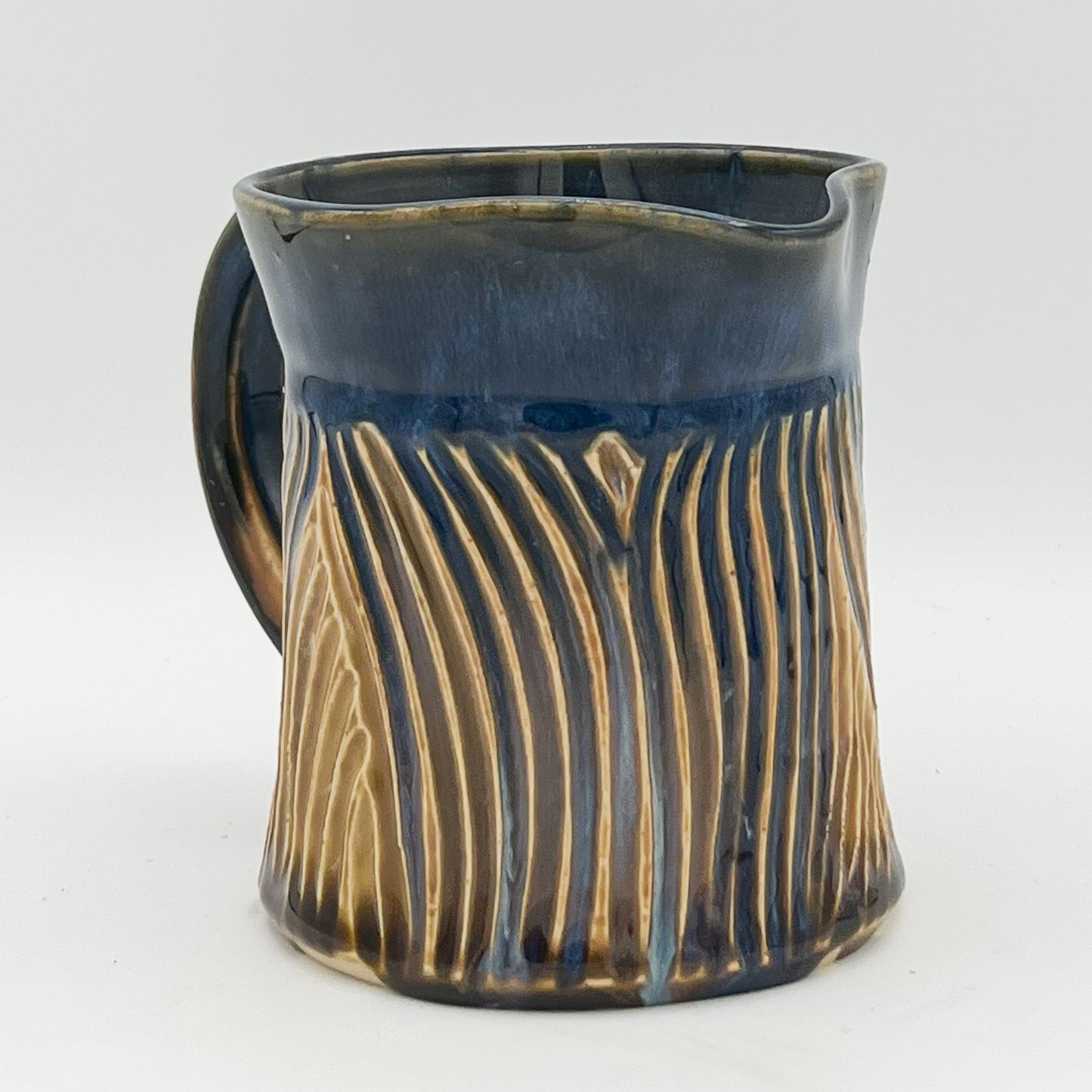 Gold and Blue Carved Pitcher
