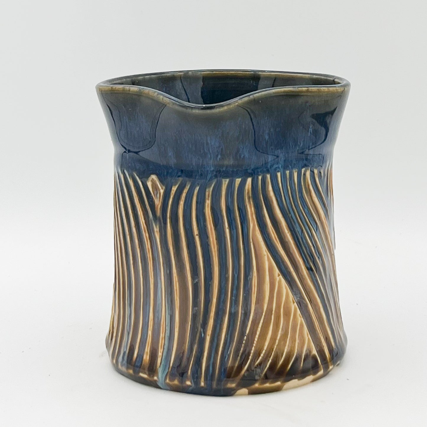 Gold and Blue Carved Pitcher