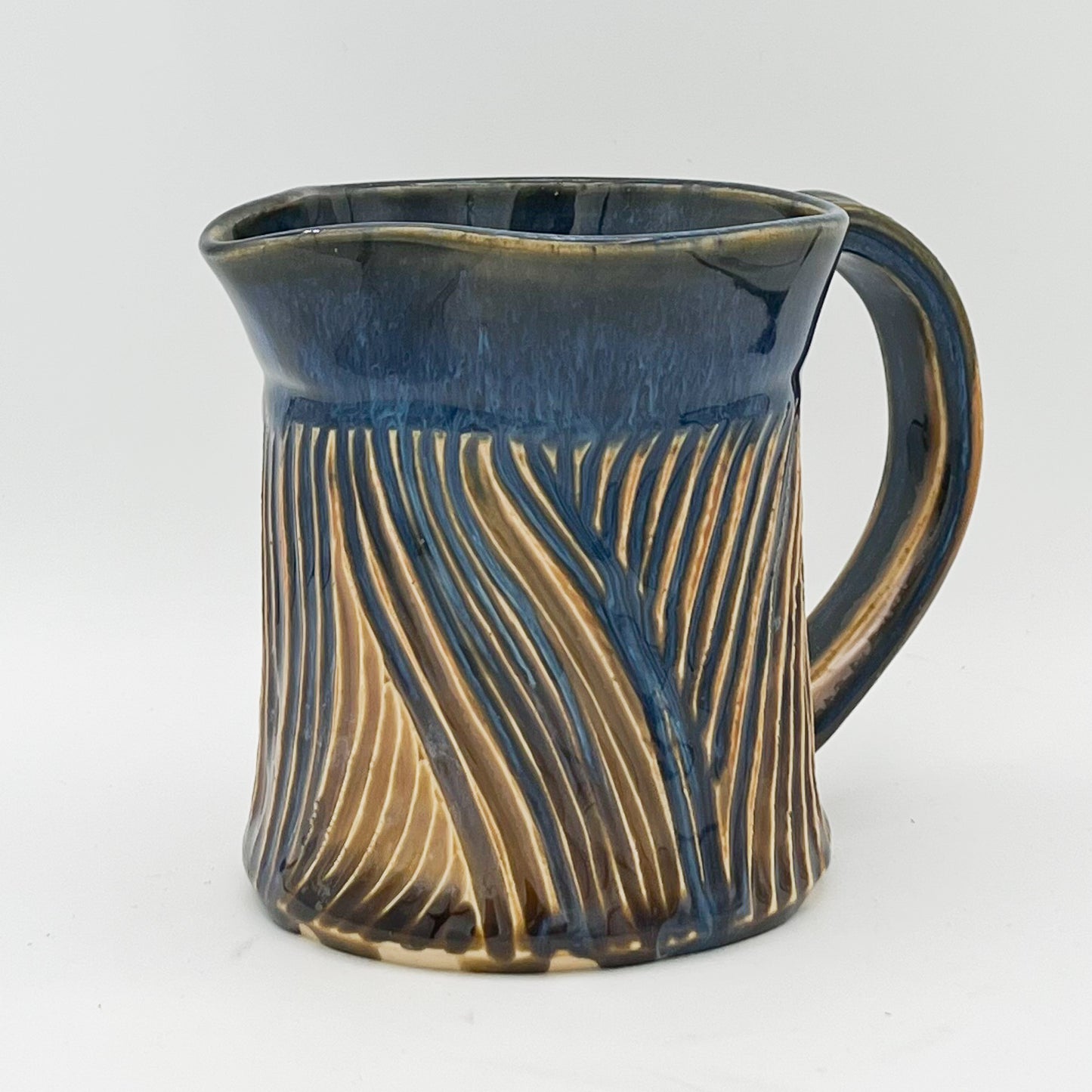 Gold and Blue Carved Pitcher