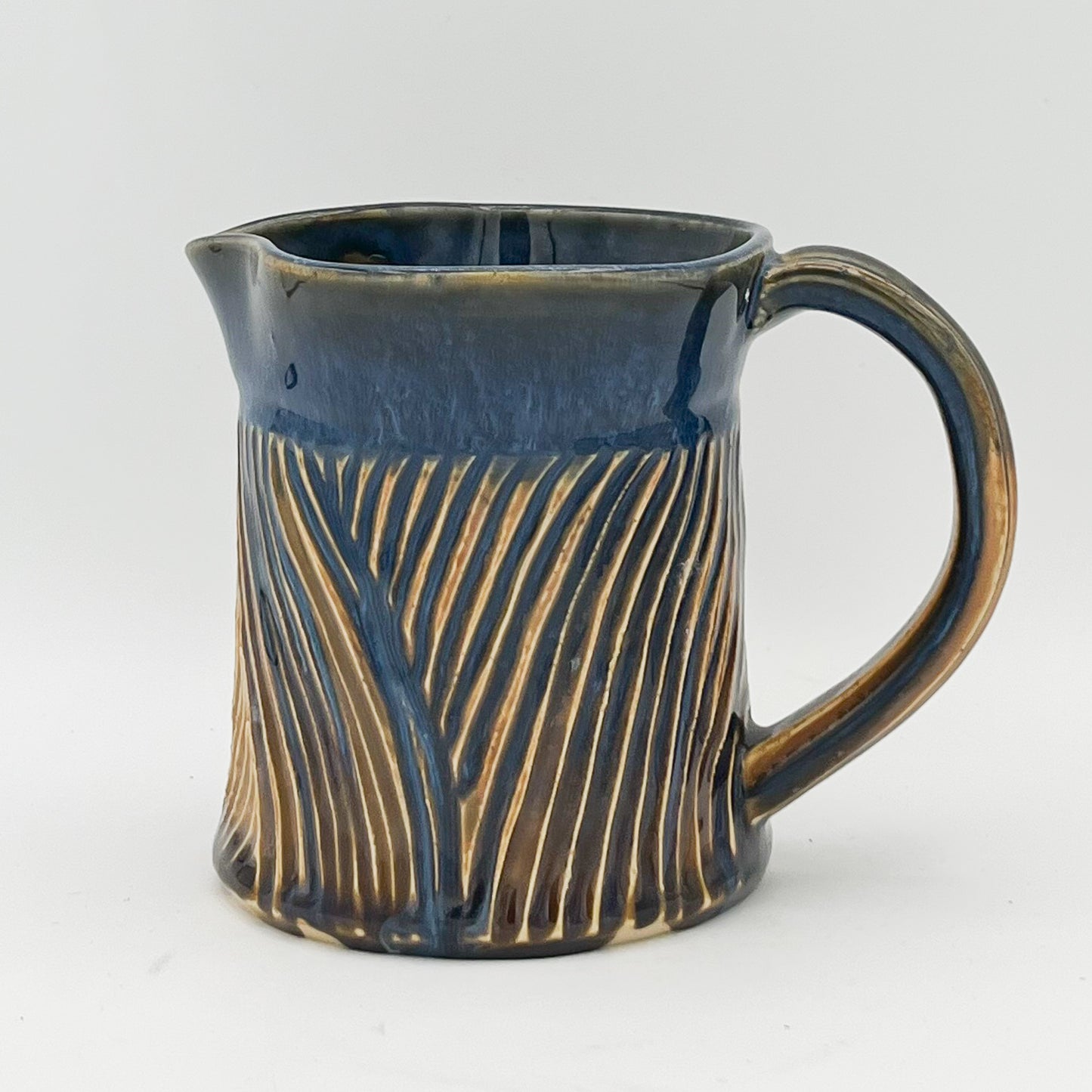 Gold and Blue Carved Pitcher