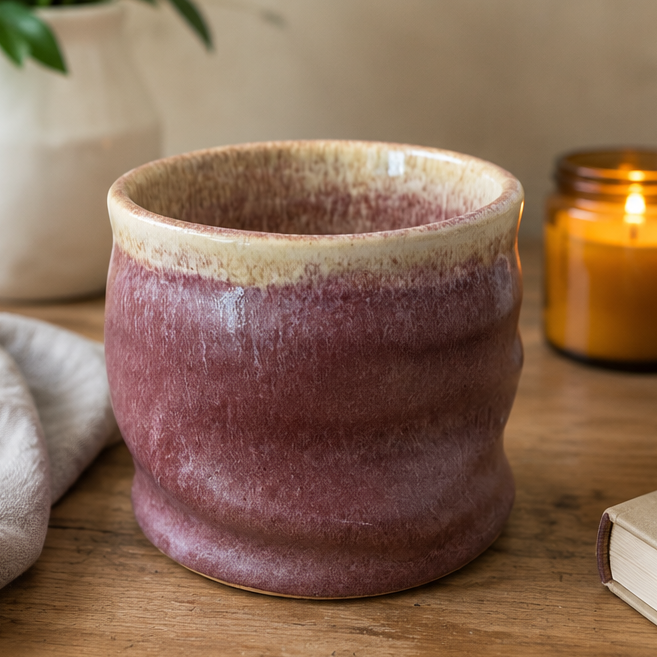 Undulating Red Ceramic Tea Bowl  For Entertaining And Everyday Use