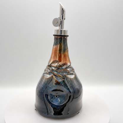 Handmade Ceramic Olive Oil Dispenser in Black & Amber Glaze