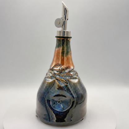 Handmade Ceramic Olive Oil Dispenser in Black & Amber Glaze