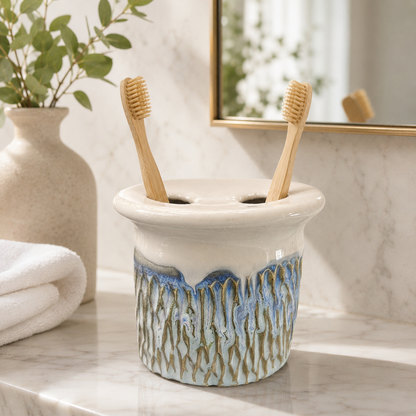Seafoam Cascade Handmade Ceramic Toothbrush Holder & Bud Vase