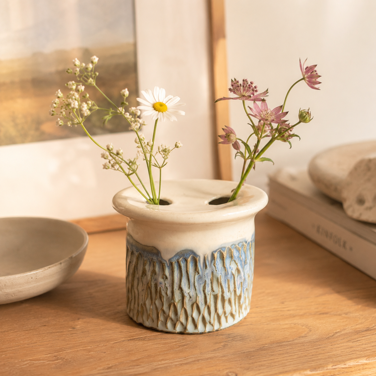 Seafoam Cascade Handmade Ceramic Toothbrush Holder & Bud Vase