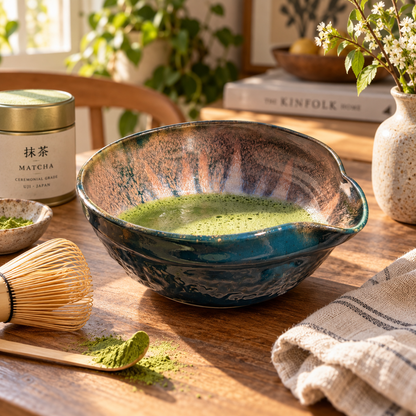 Verdigris & Copper Handmade Matcha Bowl