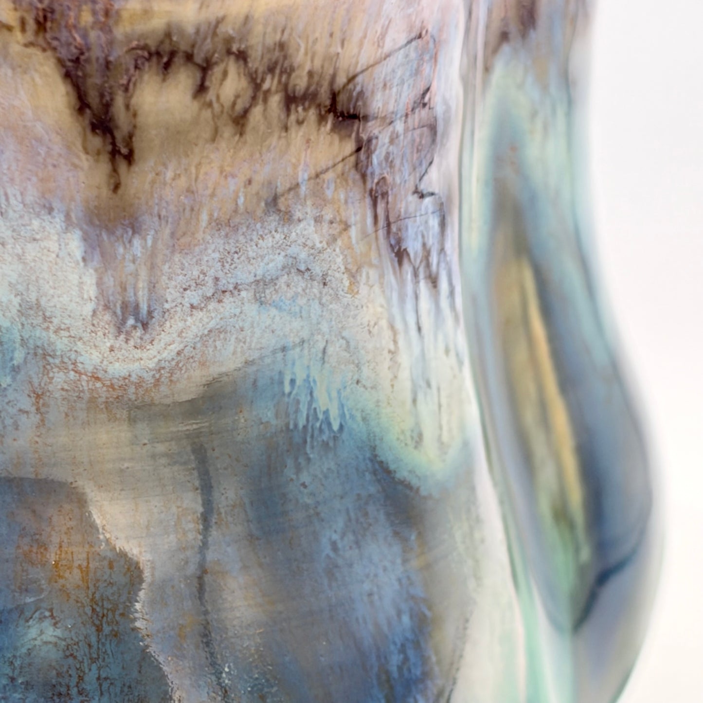 Handmade Ceramic Wavy Rim Vase in Ocean Blue & Opal Glaze