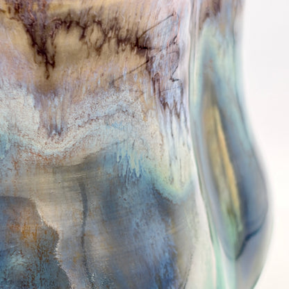 Handmade Ceramic Wavy Rim Vase in Ocean Blue & Opal Glaze
