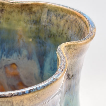 Handmade Ceramic Wavy Rim Vase in Ocean Blue & Opal Glaze