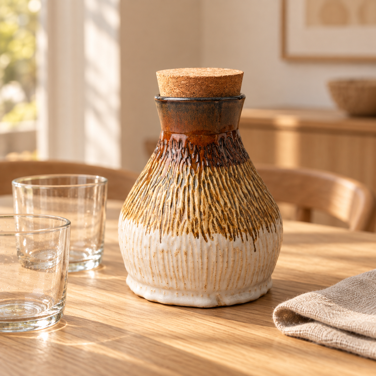 Ember Grove Carved Stoneware Decanter