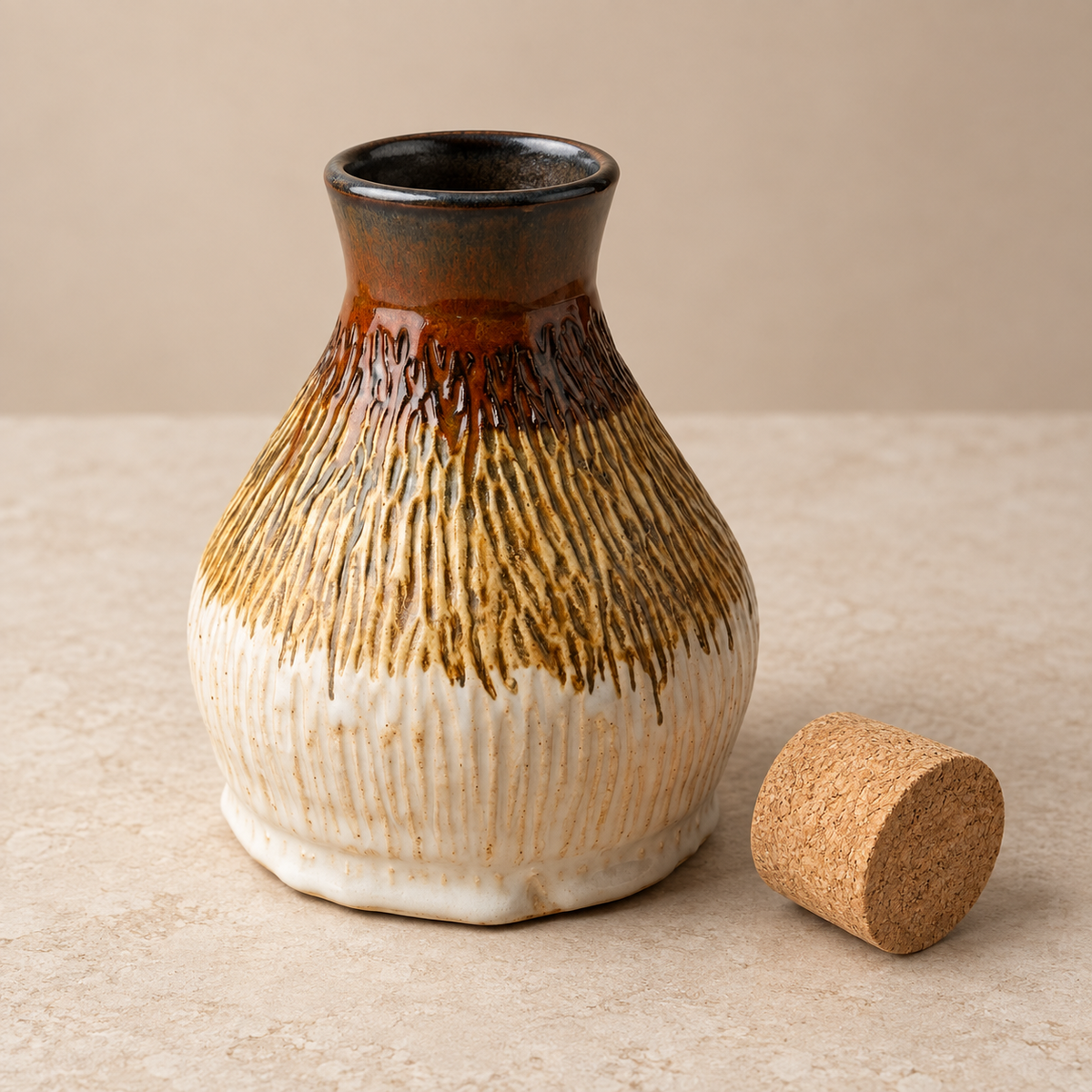 Ember Grove Carved Stoneware Decanter