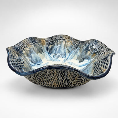 Tidal Bloom | Handmade Blue& Cream Sculptural Ceramic Bowl