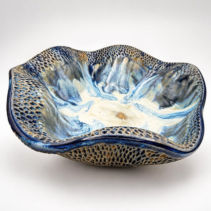 Tidal Bloom | Handmade Blue& Cream Sculptural Ceramic Bowl