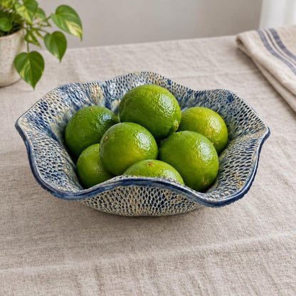 Tidal Bloom | Handmade Blue& Cream Sculptural Ceramic Bowl