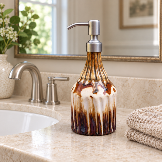 Amber Cascade Carved Ceramic Soap Dispenser