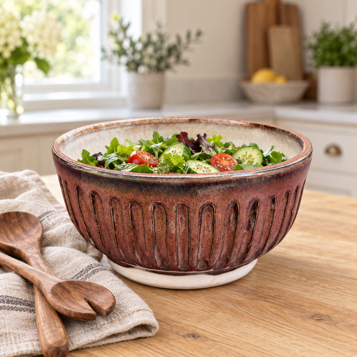 Copper Grove Carved Ceramic Serving Bowl
