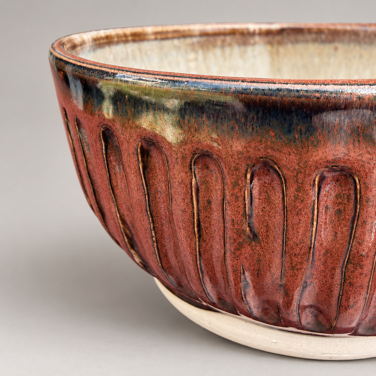 Copper Grove Carved Ceramic Serving Bowl