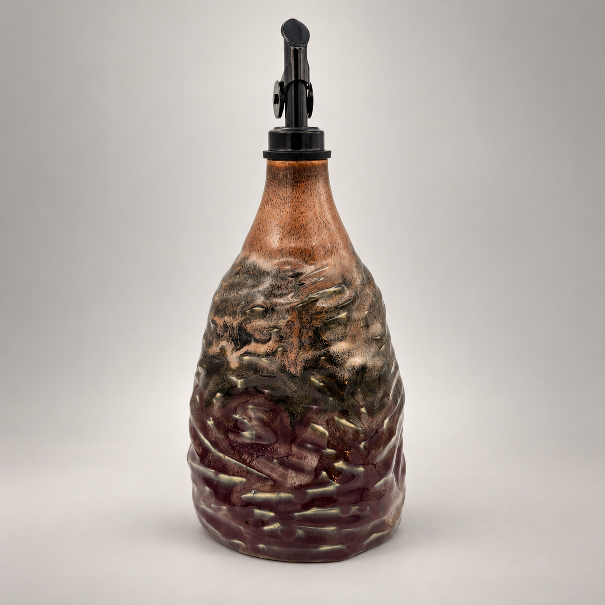 Copper & Merlot — Handmade Textured Ceramic Oil Decanter