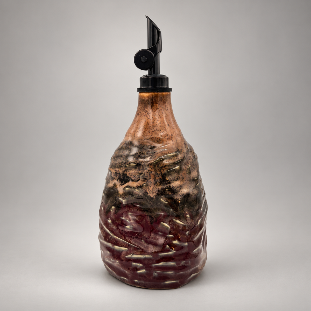 Copper & Merlot — Handmade Textured Ceramic Oil Decanter