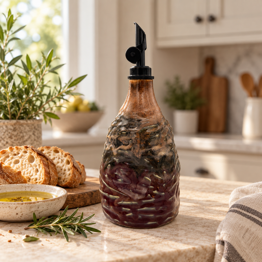 Copper & Merlot — Handmade Textured Ceramic Oil Decanter