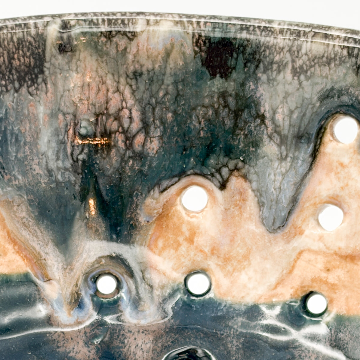 Coastal Harvest — Handmade Ceramic Colander in Blue & Amber