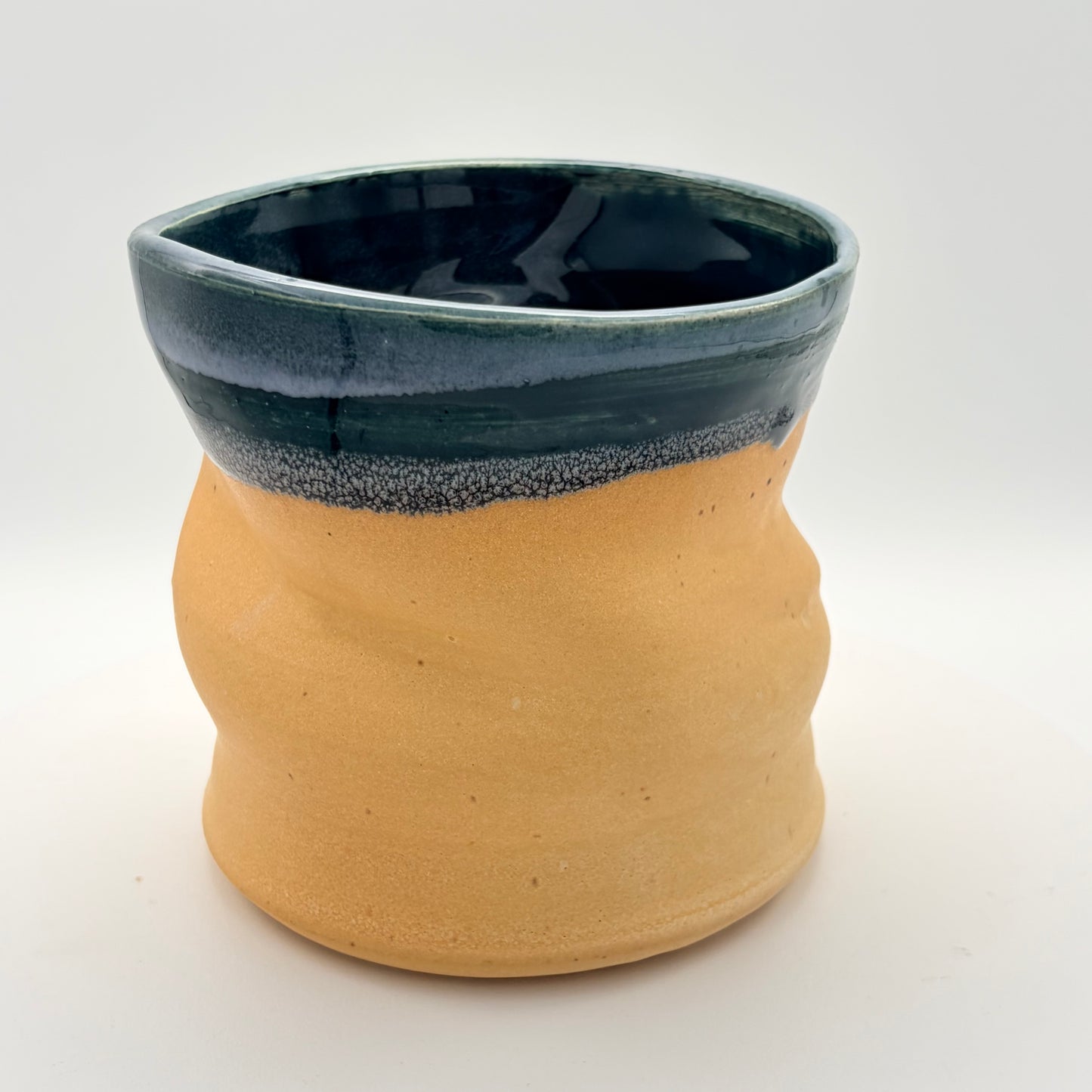 Handmade Matte Golden Yellow and Peacock Green Ceramic Vase