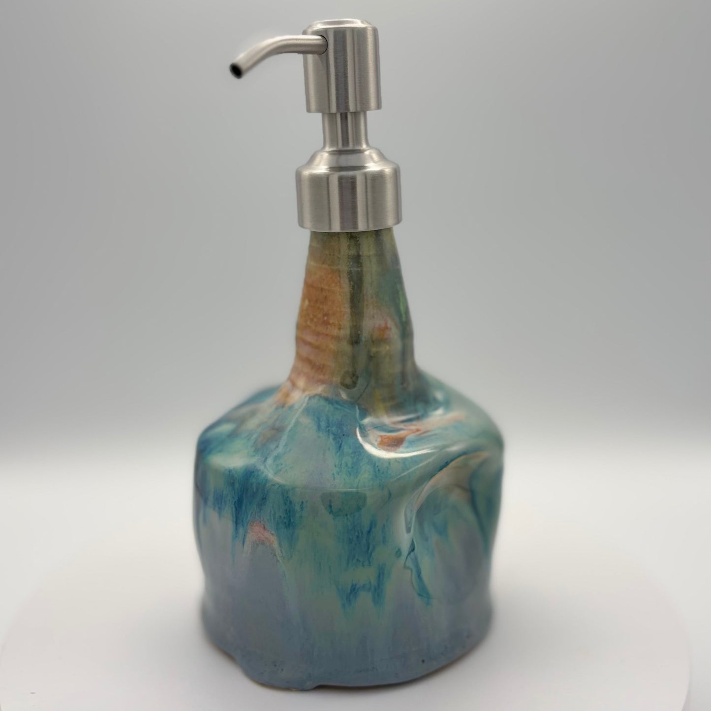 Handmade Opal Blue Ceramic Soap Dispenser with Stainless-Steel Pump