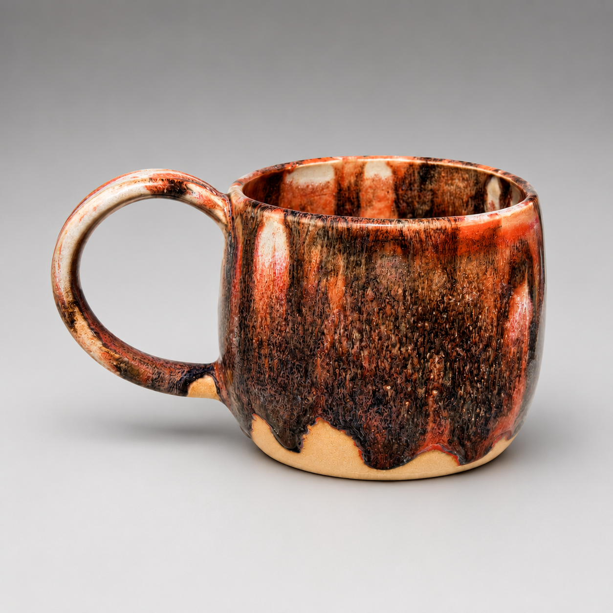 Handmade Ceramic Mug in Rustic Red, Brown & Black Drip Glaze
