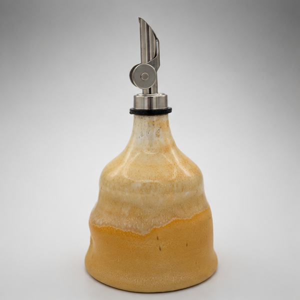 Handmade Ceramic Olive Oil Dispenser – Golden Yellow & Cream Drip Glaze