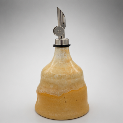 Handmade Ceramic Olive Oil Dispenser – Golden Yellow & Cream Drip Glaze