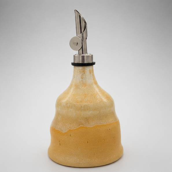 Handmade Ceramic Olive Oil Dispenser – Golden Yellow & Cream Drip Glaze