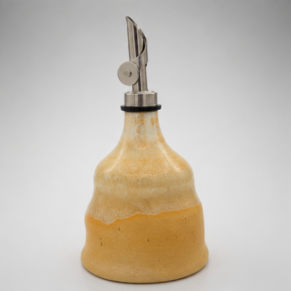 Handmade Ceramic Olive Oil Dispenser – Golden Yellow & Cream Drip Glaze