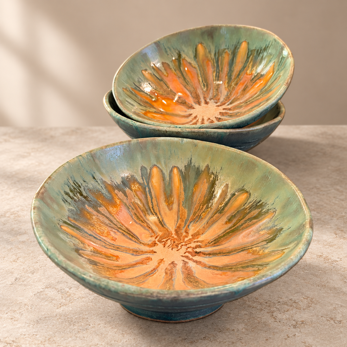 Sunlit Meadow Raised Foot Stoneware Bowl